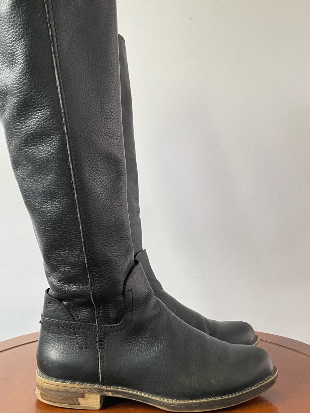 Franco Sarto Black Leather Knee-High Flat Boots | US 7.5M